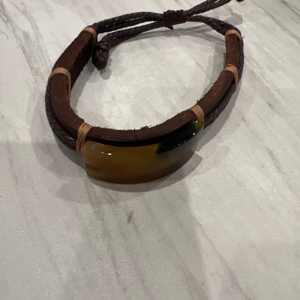 Men’s Leather Agate Adjustable Bracelet